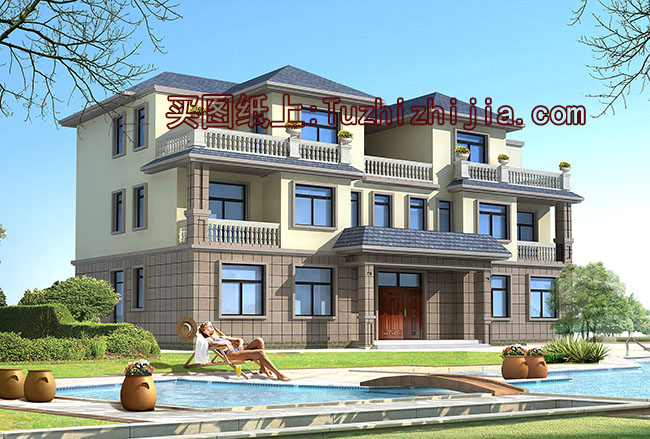 農村三層雙拼別墅設計圖，帶外觀效果圖，推薦