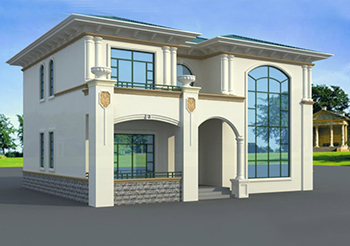 簡單的復式住宅設計圖，客廳挑高，帶外觀效果圖片