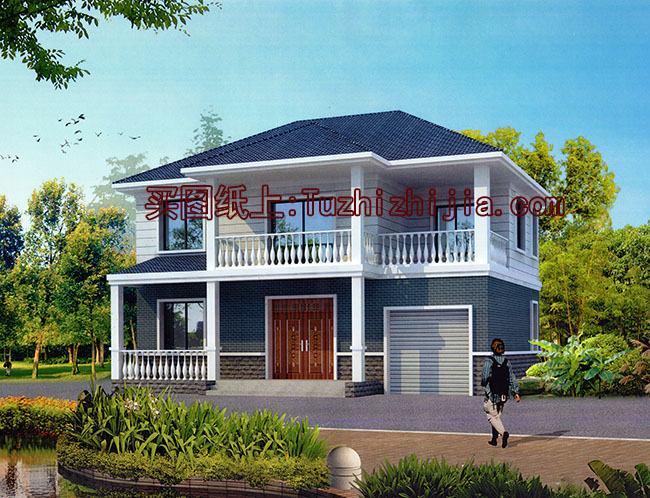 農村二層帶車庫樓房設計圖，帶外觀效果圖片