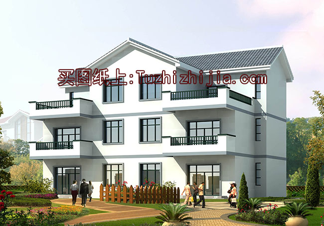 兄弟雙拼農村三層自建房設計圖，帶外觀效果圖