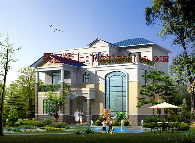 三層別墅設計施工圖紙（含外觀效果圖）帶車庫帶露臺