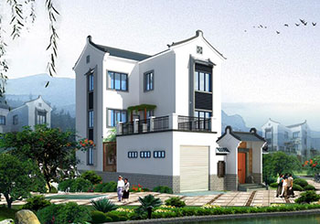 客家風格別墅建筑設計圖，帶外觀效果圖，帶院子