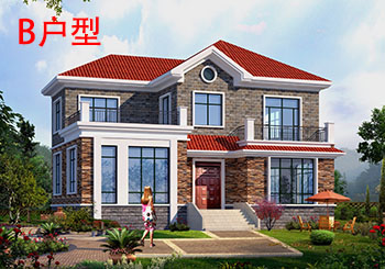 地中海風格二層別墅房屋設計圖，帶外觀效果圖