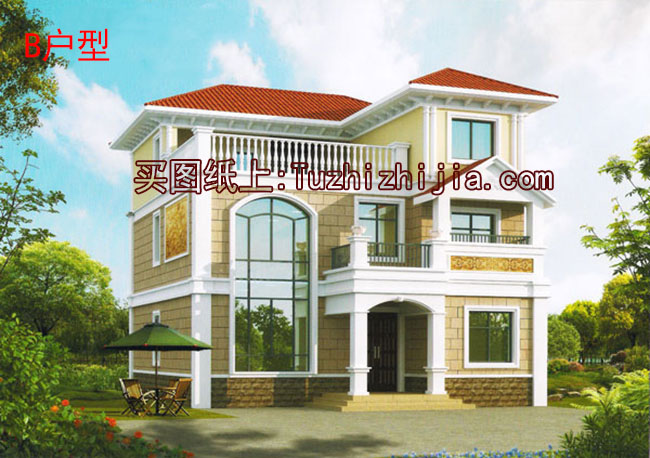 復式、旋轉樓梯三層別墅設計方案圖，戶型合理、實用