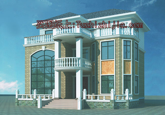 氣派的帶旋轉樓梯三層別墅房屋設計圖，戶型很好