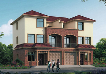 戶型經典的鄉村雙拼別墅房屋設計圖，帶外觀效果圖片