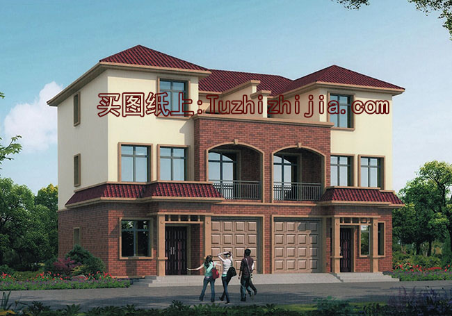 戶型經(jīng)典的 鄉(xiāng)村雙拼別墅房屋設(shè)計圖,帶外觀效果圖片