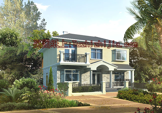 110平左右三間兩層農村別墅房屋設計圖,含外觀效果圖