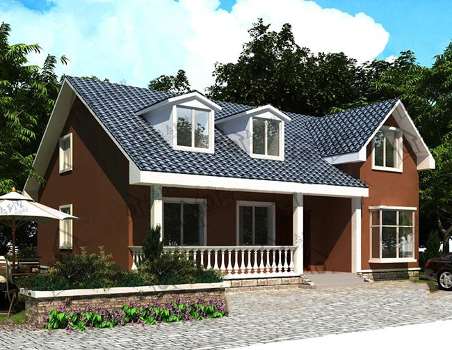 一層半房屋別墅設計圖，帶閣樓圖、帶露臺，外觀新穎時尚