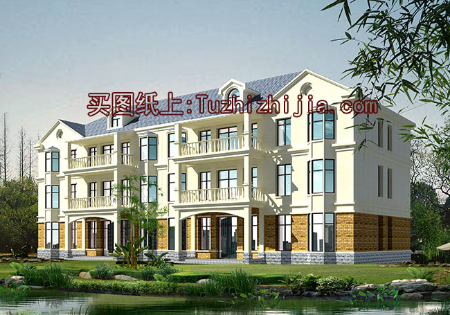 帶底商商鋪三層雙拼房屋別墅設計圖，外觀精致、美觀