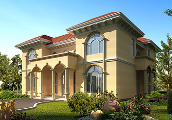 戶型獨特的、二層臥室挑高的別墅房屋設計圖，外觀簡歐風格