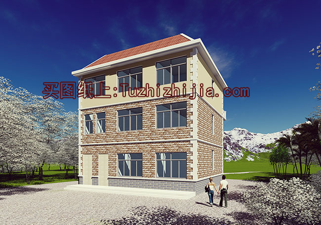 帶商鋪挑高的三層別墅房屋設計圖，商鋪挑高，層高比較高