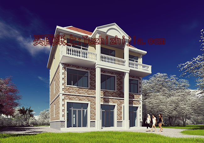 帶商鋪挑高的三層別墅房屋設計圖，商鋪挑高，層高比較高