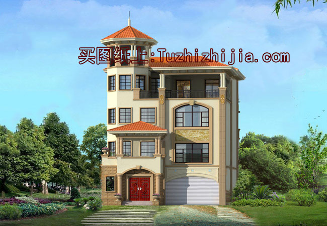 四層半高端歐式別墅房屋設計圖，帶車庫、帶露臺