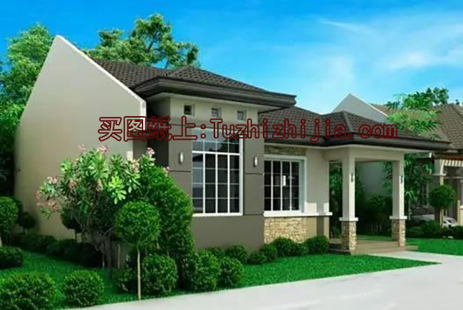 現代一層(帶悶頂)別墅住宅設計圖,外觀現代時尚