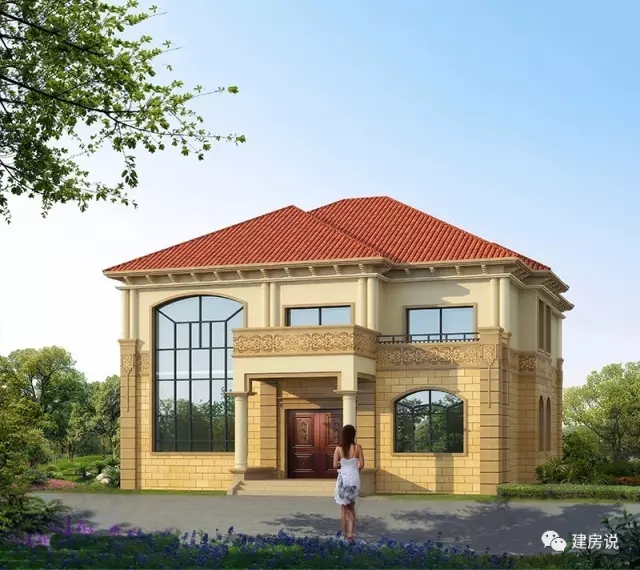 二層農(nóng)村別墅設(shè)計(jì)帶落地窗和挑空客廳，建成后鄰居羨慕不已！