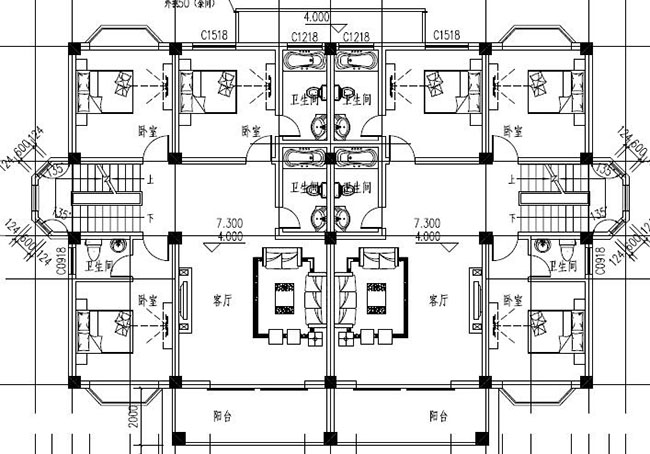 農村四層雙拼別墅房屋設計圖,造型現代、大氣