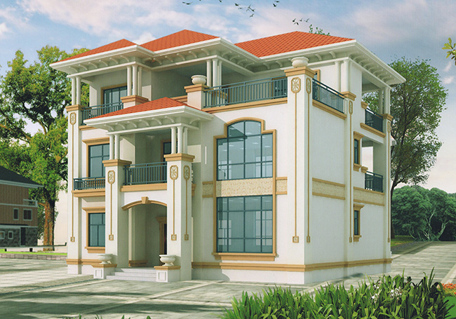 140平方米歐式三層別墅建筑設計圖紙,復式結構