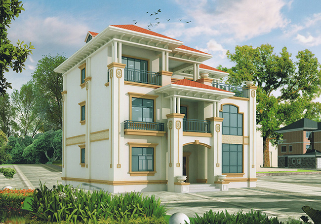 140平方米歐式三層別墅建筑設計圖紙,復式結構