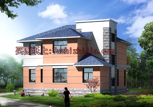 90平方米新農(nóng)村二層自建房屋設(shè)計全套施工圖紙帶外觀效果圖10X9米