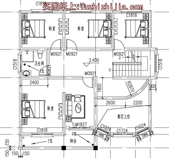 130平方米復式三層別墅房屋設計圖，含外觀效果圖