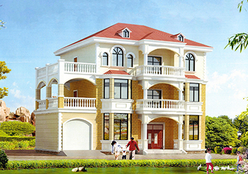 戶型好的三層帶獨立車庫的樓房設(shè)計圖,含外觀效果圖