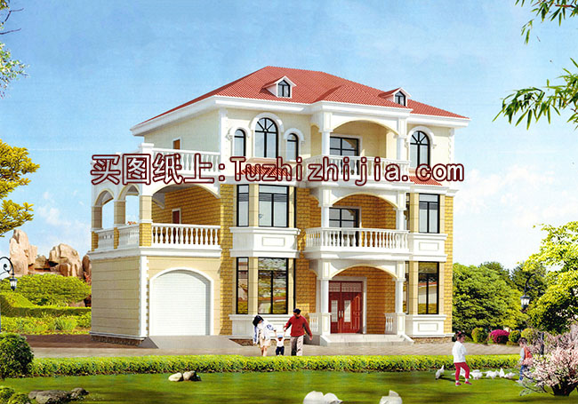 戶型好的三層帶獨(dú)立車庫的樓房設(shè)計(jì)圖,含外觀效果圖