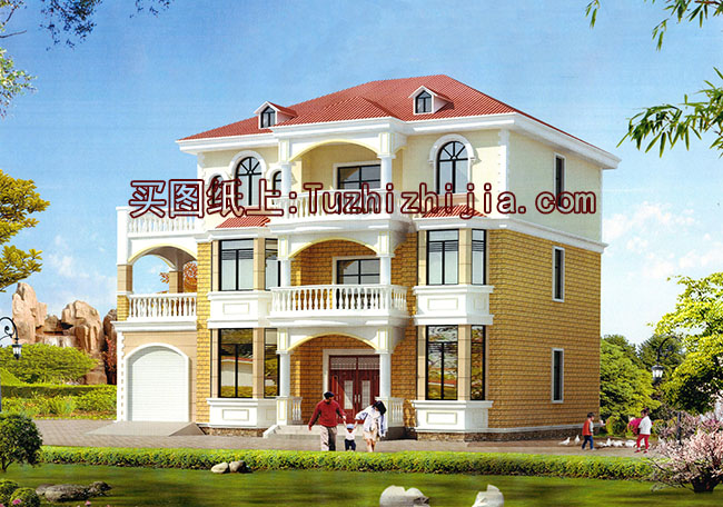 戶型好的三層帶獨(dú)立車庫的樓房設(shè)計(jì)圖,含外觀效果圖