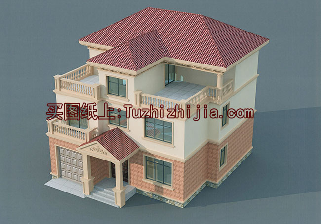 農村三層帶露臺、帶車庫房屋設計圖,含外觀圖片