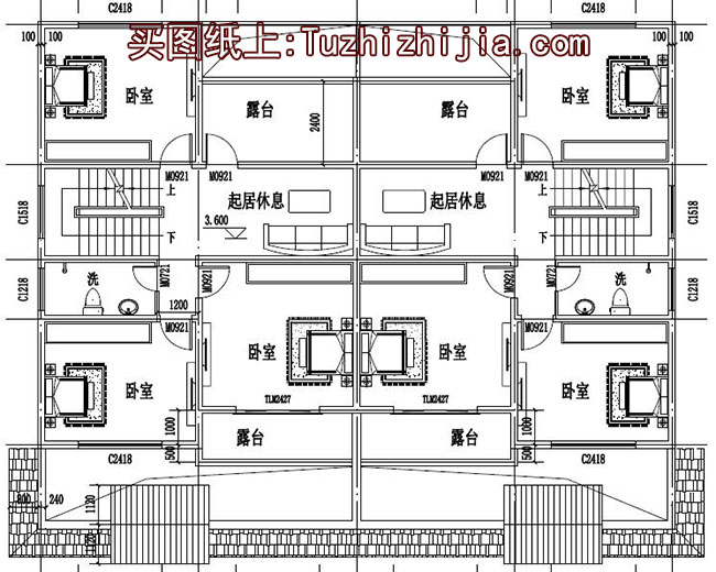 徽派新農村三層雙拼別墅效果圖及施工圖，18x12米