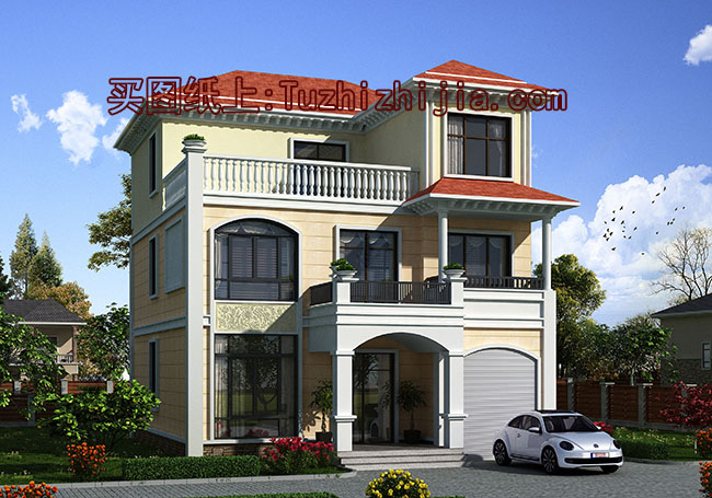 帶車庫(kù)，帶露臺(tái)的三層復(fù)式樓房設(shè)計(jì)圖，新農(nóng)村房屋方案推薦