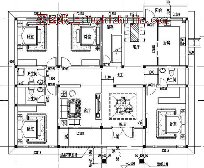 一層帶閣樓鄉村別墅設計圖,含外觀效果圖片