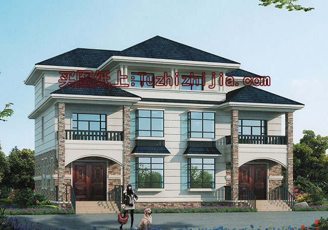 兄弟兩戶雙拼房屋設計圖及外觀圖片，戶型合理