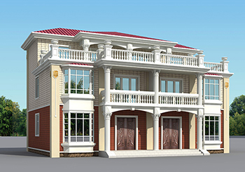 新中式三層雙拼別墅設計圖，外觀圖片美觀、大氣