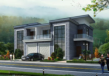 農村中式兩層雙拼別墅房屋設計圖，含效果圖片