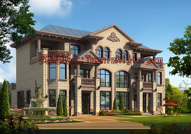 雙拼豪華高端三層別墅設計圖,外觀效果圖大氣