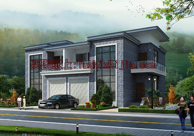 農村中式兩層雙拼別墅房屋設計圖，含效果圖片