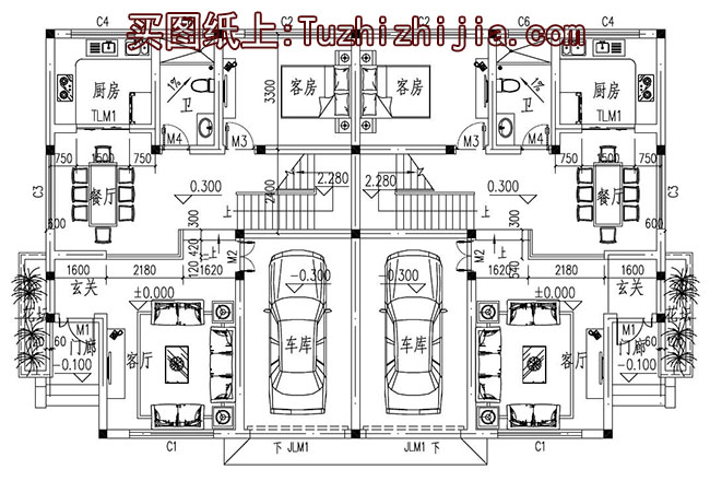農村中式兩層雙拼別墅房屋設計圖,含效果圖片