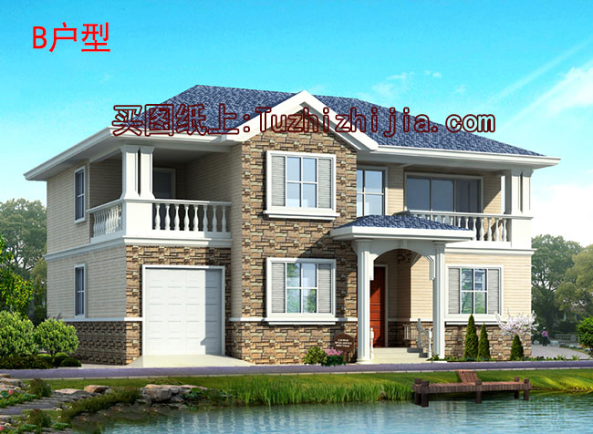 帶車庫農村二層樓房設計圖,外觀漂亮,精致