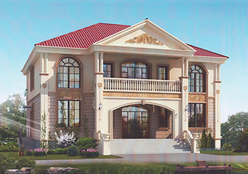 客廳中空復式二層別墅設計圖，歐式風格外觀