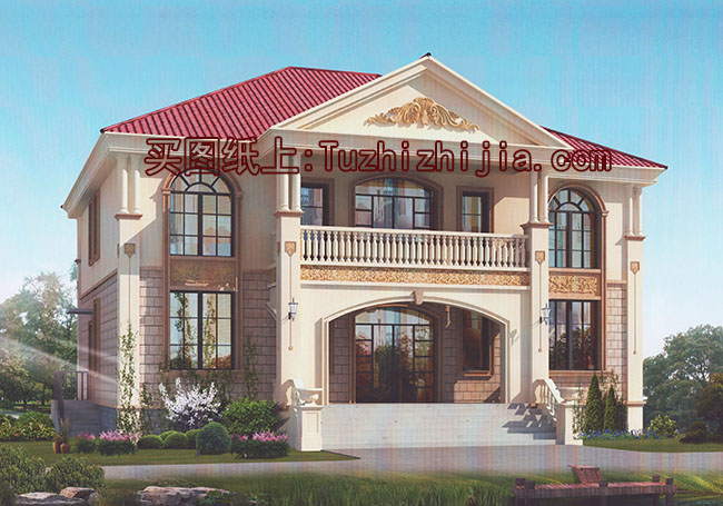 客廳中空復式二層別墅設計圖，歐式風格外觀