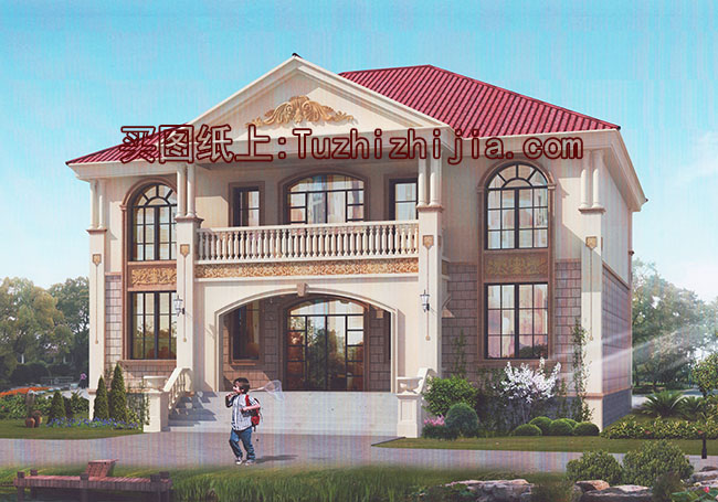 客廳中空復式二層別墅設計圖，歐式風格外觀