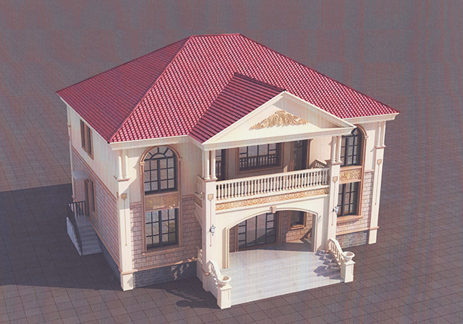 客廳中空復式二層別墅設計圖，歐式風格外觀