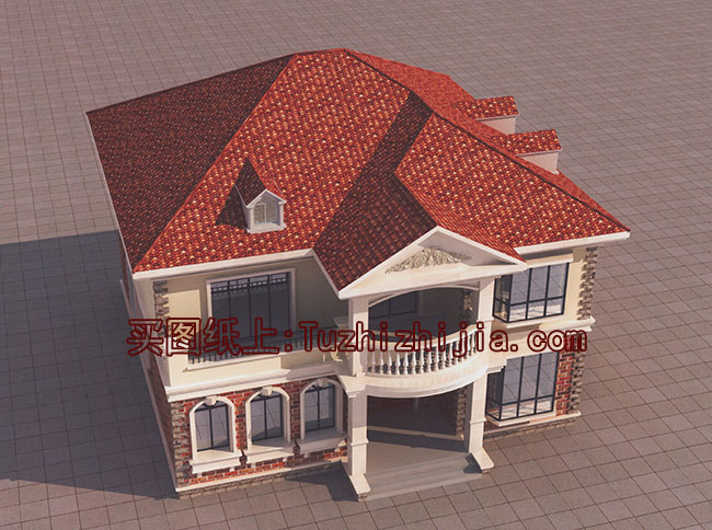 140平二層帶閣樓別墅設計方案圖，外觀圖片色彩明快