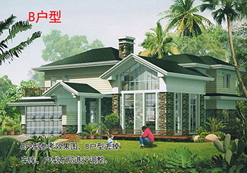 美式二層別墅設計圖，含外觀效果圖，造型精美