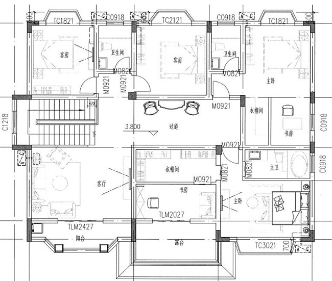 180平方農村二層別墅施工設計圖紙，15.8x11.7米