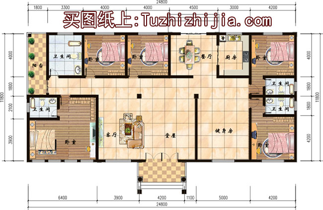 五間一層平房別墅設計圖,外觀現代時尚