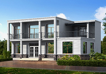 簡單農村二層平屋頂房屋設計圖，外觀簡潔、大方