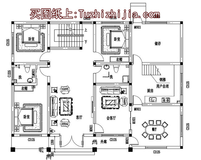 簡單農村二層平屋頂房屋設計圖，外觀簡潔、大方