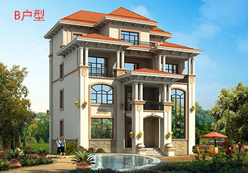 簡歐復式四層別墅房屋設計圖，外觀圖高端、大氣